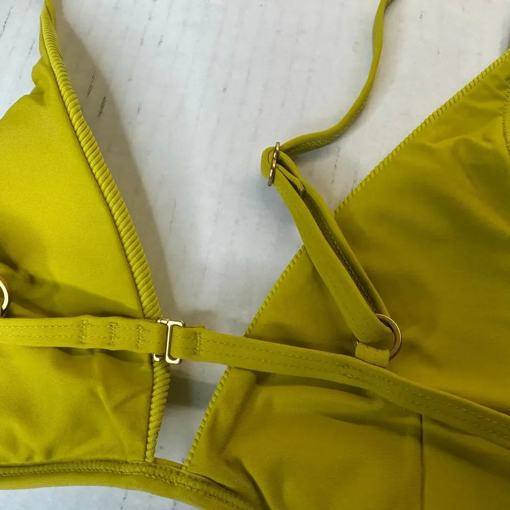L Space Millie Ribbed Bikini Top Yellow Small NWT Triangle Adjustable Swimwear - Picture 5 of 7